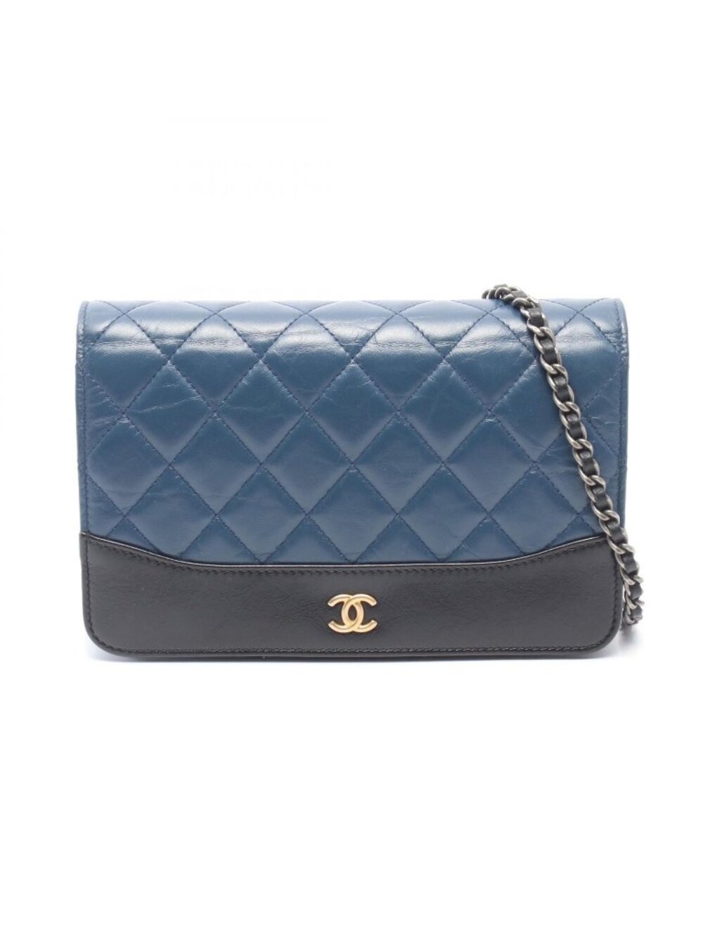 Chanel Shoulder Bag Quilted Navy Black Leather Chain Wallet
